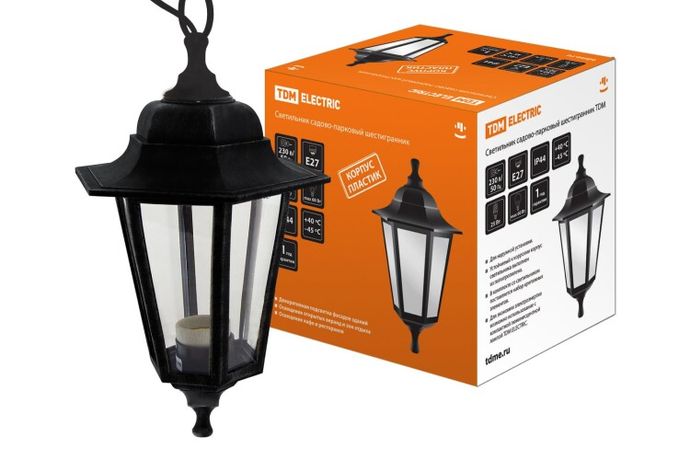 Светильник садово-парковый НСУ 06-60-001 60Вт ЛН/КЛЛ/LED Е27 IP44 шестигранник, подвес, пластик, черный | SQ0330-0703 TDM