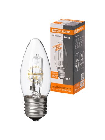 Лампа галогенная "Свеча" прозрачная 28 Вт-230 В-Е27 | SQ0341-0095 TDM