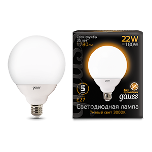 Образец Лампа светодиодная LED 22Вт Е27 G125 3000К | 105102122 Gauss
