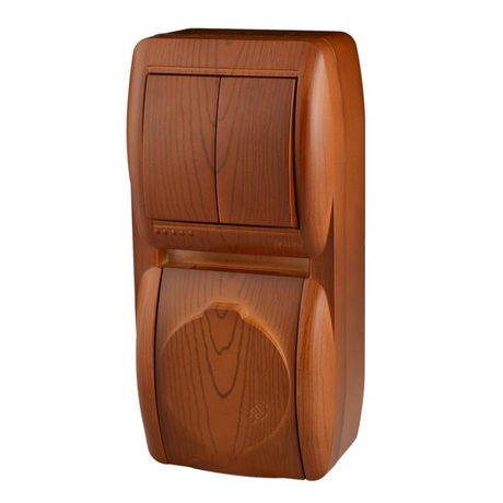 Блок Nata (розетка с заземл. защ. крышкой + 2-кл. выкл.) вертикал. сосна LEZARD 710-0800-173