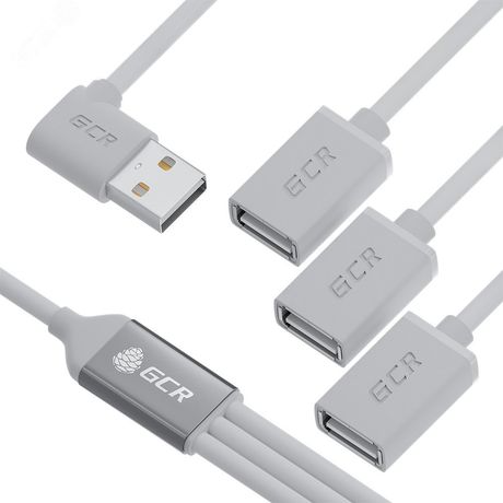 Хаб USB 2.0 на 3 порта, 0.35 м., гибкий, двусторонний угловой, белый - 1000636959 Greenconnect