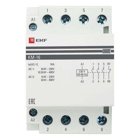 Контактор модульный КМ 16А 2NО+2NC (3 мод.) PROxima| km-3-16-22 | EKF