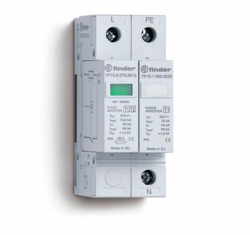 Устройство защиты от импульсных перенапряжений УЗИП тип 1 (1 варистор + искровый разрядник); модульный, ширина 35мм; степень IP20 FINDER 7P1282751012 7P.12.8.275.1012