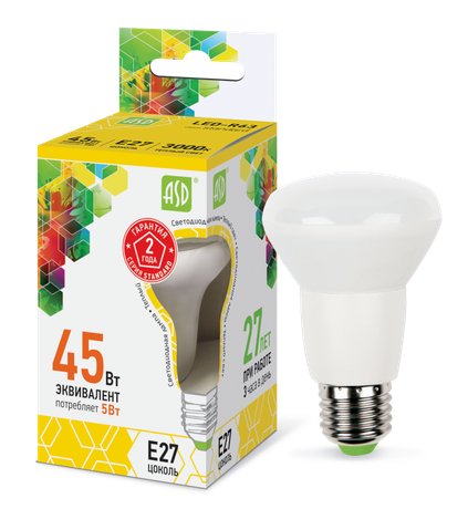 Лампа светодиодная LED-R63-standard 5Вт 3000К тепл. бел. E27 450лм 160-260В ASD 4690612001579