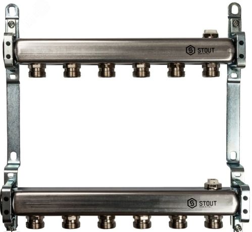 Коллектор из нержавеющей стали для радиаторной разводки 6 выходов SMS 0923 000006 - 000009 STOUT RG008P0S9QDH2J