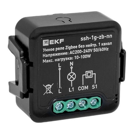 Умное реле в подрозетник 1-канальное без нейтрали Zigbee EKF Connect Select | ssh-1g-zb-nn