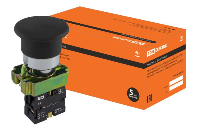 Кнопка BС21 "Грибок" без подсветки черный 1з | SQ0704-0042 TDM