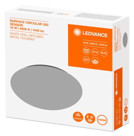 Светодиодный светильник ДПО-18Вт 4000K 1440Лм IP44 белый 350мм с датчиком LEDVANCE | 4058075314955 Osram