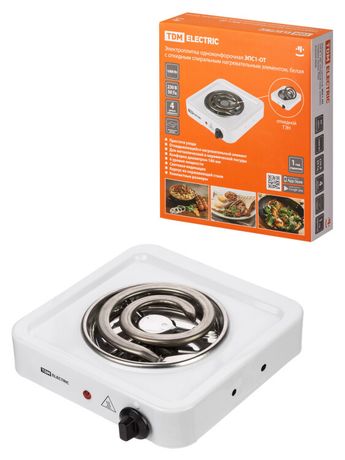 Электроплитка одноконф. ЭПС1-ОТ, 230 В, 1 кВт, откидной нагр. элемент, спираль, белая, | SQ2504-0008 TDM