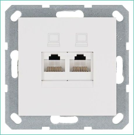 Розетка компьютерная 2-м RJ45 IP20 кат. 6 механизм бел. глянцевый Jasmart G6108W