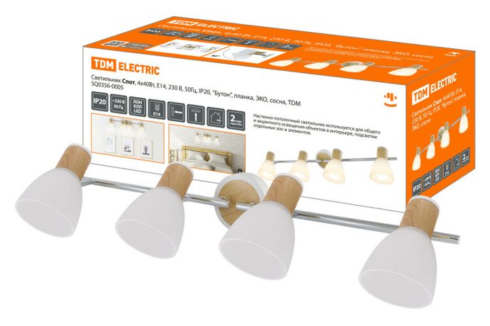 Светильник Спот, 4х40Вт, Е14, 230 В, 50 Гц, IP20, "Бутон", планка, ЭКО, сосна, | SQ0356-0005 TDM