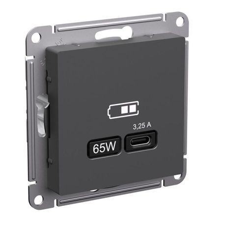 Розетка USB AtlasDesign тип C 65Вт высокоскор. ЗУ QC PD механизм базальт SE ATN001427 APC