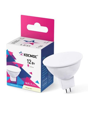 Лампа светодиодная LED 12Вт JCDR 220В GU5.3 D50х57 3000 теплый 1170лм КОСМОС - LkecLED12wJCDRC30