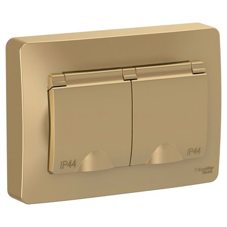 Розетка BLANCA скрытой установки IP44 двойная, с заземлением, со шторками, 16А, 250В, титан - BLNRS441124 APC