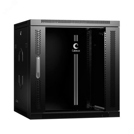 Шкаф телекоммуникационный настенный разобранный 19дюйм 12U 600x450x635mm (ШхГхВ) дверь стекло, цвет черный - SH-05F-12U60/45-R-BK Cabeus 10769c