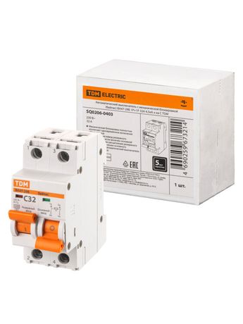 Выключатель автоматический с механической блокировкой (байпас) ВА47-29Б 1Р+1Р 32А 4,5кА х-ка C | SQ0206-0403 TDM