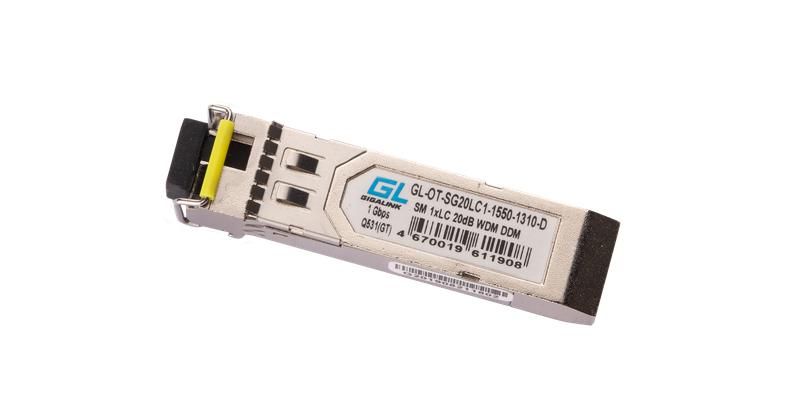 Модуль SFP WDM 1Гбит/с одно волокно SM LC Tx:1550/Rx:1310нм DDM 20дБ до 40км GIGALINK GL-OT-SG20LC1-1550-1310-D