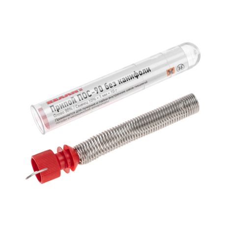 Припой без канифоли ПОС-90 , 10 г, 1.0 мм, (олово 90%, свинец 10%), колба | 09-3094 REXANT MEET