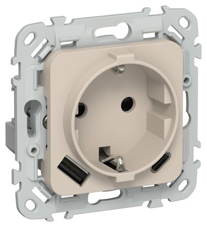 Розетка 1-м СП FLITE РСЮшс11-1-ФлЛ 16А с USB A+C 20Вт заземл. защ. шторками безвинтовое крепление механизм льняной IEK FI-R14-16-1-U22-020-K88 IEK (ИЭК) арт. FI-R14-16-1-U22-020-K88