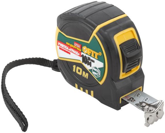 Рулетка Гранд 10мх25мм калибр. лента; нейлон. покрытие; магн. крючок; двойной стопор; прорезиненный корпус FIT 17330 РОС