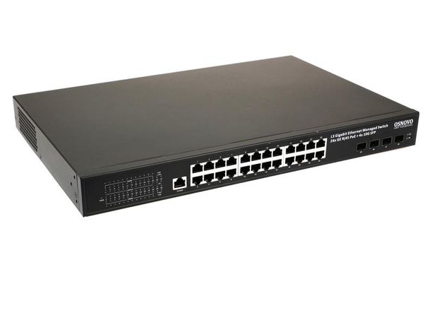 Коммутатор промышленный управляемый L3 PoE SW-24G4X-1L-I на 24хGE RJ-45 c + 4х10G SFP+ порта OSNOVO 14412 OSNOVO арт. 14412