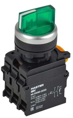 Переключатель с подсветкой 3 полож. 2NO зеленый MASTER | MI-SW60-20XD-4-14-3-K06 IEK