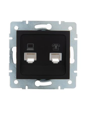 Розетка компьютерная + телефонная 2-м СП Karina RJ45 RJ11 механизм черн. бархат LEZARD 707-4288-143