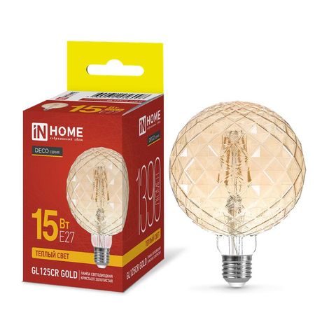 Лампа светодиодная филаментная LED-GL125CR-deco gold кристалл золотистая 15Вт 230В E27 3000К 1390лм IN HOME 4690612056098