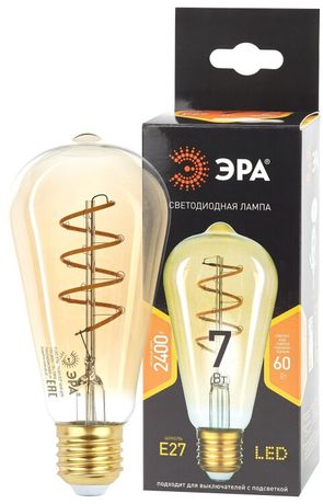 Лампа светодиодная филаментная F-LED ST64-7W-824-E27 spiral gold (филамент, спир зол, 7Вт, тепл, E27) (20/960) ЭРА - Б0047665
