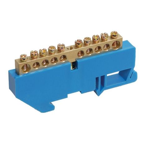 Шина ''N'' нулевая с синим изолятором на DIN-рейку 6x9 мм стойка бол. 10 групп, REXANT - 11-2341 MEET