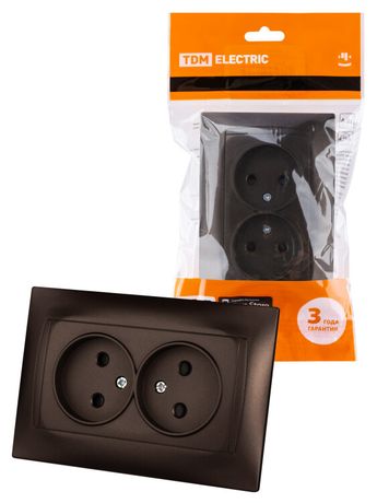 Розетка двойная 2П 10А 250В с защ. шт. шоколад "Лама" | SQ1815-0512 TDM