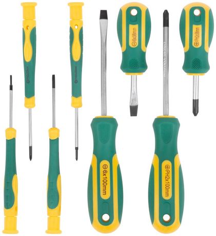 Набор отверток "Контур" CrV сталь прорезиненные ручки 4шт+Набор для точных работ 4шт блистер 8шт FIT 56038 РОС