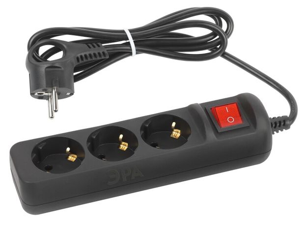 Удлинитель электрический UX-3es-1,5m-B с заземлением выключателем 3 розетки 1,5 м ПВС 3x0,75мм2 черный | Б0057727 ЭРА