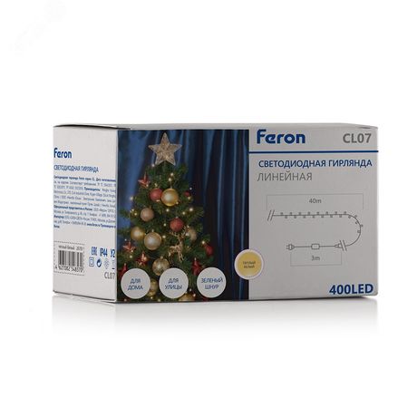 Гирлянда линейная LED 2700K 40м IP44 - CL07 26781 FERON