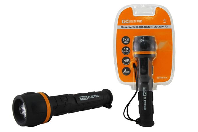 Фонарь универсальный 3хLED 2хAA Пластик, обрезиненный | SQ0350-0014 TDM