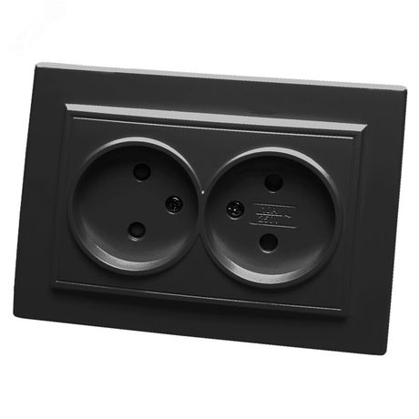 Розетка двухместная б/з,с защитной шторкой,250В, 10А, серия Эрна, черный Stekker - PST10-9013-03 39478 FERON
