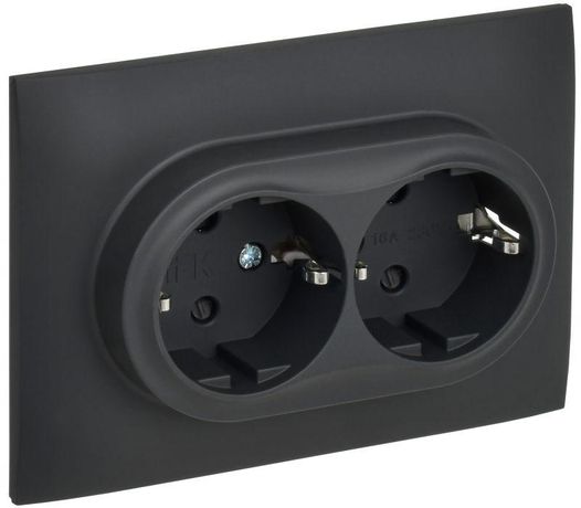 Розетка 2-м SKANDY 16А с заземл. защ. шторки в сборе SK-R07G графит IEK SK-R24-16-K53-F