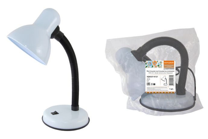 Светильник настольный на основании 40Вт, E27, белый, (мягкая упак.) Народный | SQ0337-0121 TDM