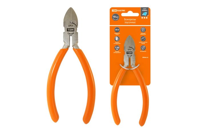 Бокорезы (кусачки), с однокомпонентными рукоятками, CR-V сталь, 120 мм, серия "Алмаз" | SQ1012-0201 TDM