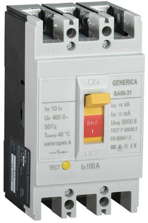 Выключатель автоматический ВА66-31 3Р 100А 18кА GENERICA | SAV10-3-0100-G IEK