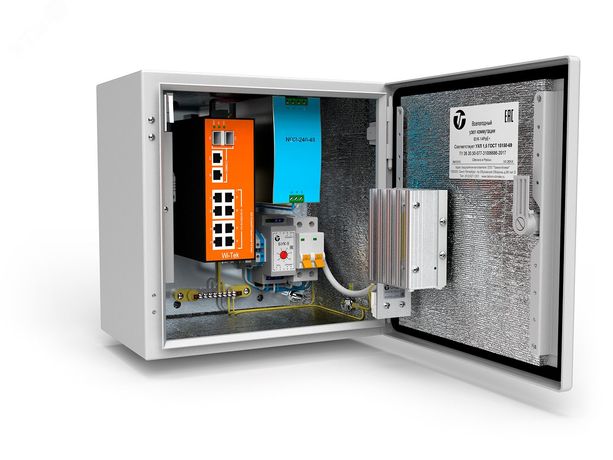 Узел коммутационный 8хPoE+, 2хSFP, 240 Вт, АС 220В, 50 Гц IP66, 300х300х210 мм - ВУК-18-PoE+ Тахион 58003