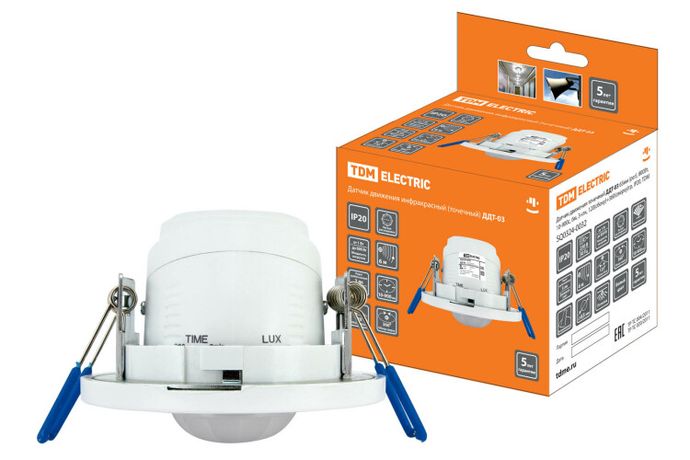 Датчик движения точечный ДДТ-03 65мм (рег), 800Вт, 10-900с, 6м, 3+лк, 120(сбоку)+360(сверху)гр, IP20, - SQ0324-0032 TDM