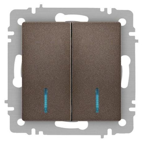 Выключатель двухклавишный, в рамку (скрытого монтажа) с подсветкой белый 10А 250В винтовые зажимы Intro Accent 6-105-08 - Б0063523 ЭРА