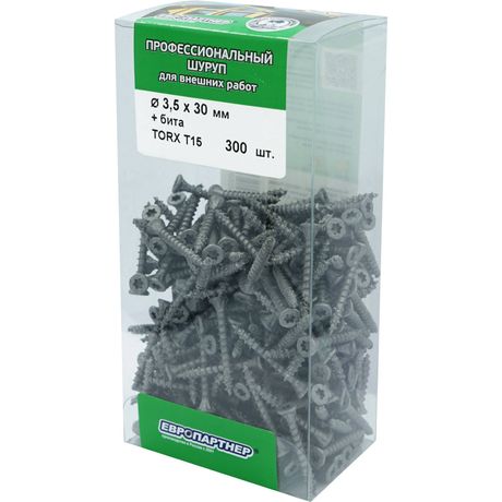 Саморез конструкционный по дереву 3,5X30 TX 15 потайная головка, коррозионностойкий, с битой (300 шт.) - B3 0056 Европартнер