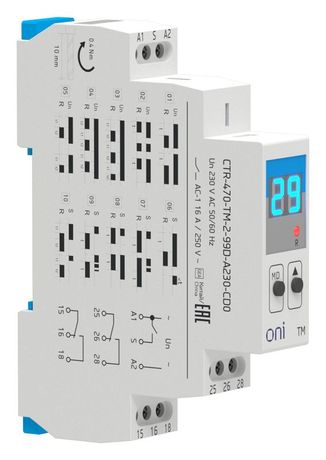 Реле времени многофункц. TM, 16А, 230В AC, дисплей ONI арт. CTR-470-TM-2-99D-A230-CD0