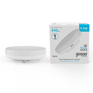 Лампа светодиодная LED 5.5 Вт 440 лм 4100К таблетка нейтральный GX53 AC 220В Basic Gauss - 10849262