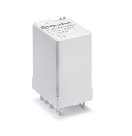 Реле миниатюрное силовое электромеханическое, монтаж в розетку или наконечники Faston (4.8х0.5мм), 2CO 12A, контакты AgNi, катушка 72В DC, степень защиты RTI, опции: нет, специальная версия для Ж/Д-транспорта - 563290720000T FINDER