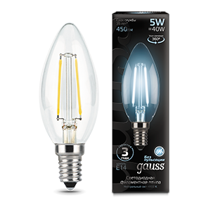 Лампа светодиодная филаментная LED 5 Вт 450 лм 4100К AC185-265В E14 свеча нейтральный Black Filament Gauss - 103801205
