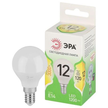 Лампа светодиодная LED 12 Вт 1200Лм 3000К шар теплый E14 220-240В P45-12W-830-E14 Green Line - Б0067042 ЭРА