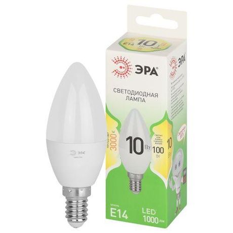 Лампа светодиодная LED 10 Вт 1000Лм 3000К свеча теплый E14 220-240В B35-10W-830-E14 Green Line - Б0067108 ЭРА